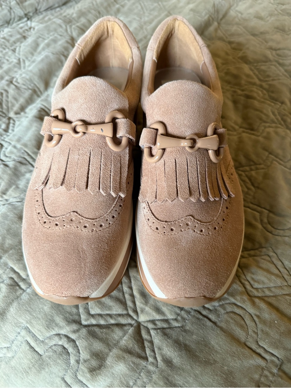Dolce Vita Beige Suede Fringe Loafers with Metal Bit
